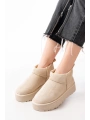 NDR-2850 Bej Süet İçi Kürklü Kışlık Kapalı Burun Kadın Günlük Terlik