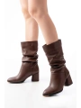 RS-2430 Kahverengi Topuklu Körüklü Günlük Kadın Bot