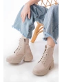 FZ-2550 Bej Yüksek Tabanlı Bağcıklı Fermuarlı Günlük Kadın Bot