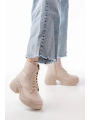 FZ-2550 Bej Yüksek Tabanlı Bağcıklı Fermuarlı Günlük Kadın Bot