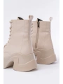 FZ-2550 Bej Yüksek Tabanlı Bağcıklı Fermuarlı Günlük Kadın Bot