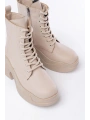 FZ-2550 Bej Yüksek Tabanlı Bağcıklı Fermuarlı Günlük Kadın Bot
