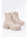FZ-2550 Bej Yüksek Tabanlı Bağcıklı Fermuarlı Günlük Kadın Bot
