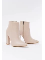 VRT-4801 Bej Yüksek Kalın Topuklu Fermuarlı Kadın Bot