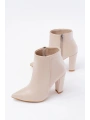VRT-4801 Bej Yüksek Kalın Topuklu Fermuarlı Kadın Bot