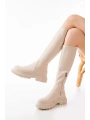 812-2291 Bej Fermuarlı Günlük Kadın Çizme