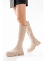 812-2291 Bej Fermuarlı Günlük Kadın Çizme