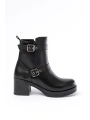 5109-3027 Siyah Topuklu Fermuarlı Günlük Kadın Bot