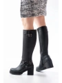 767-3005 Siyah Toka Aksesuarlı Fermuarlı Günlük Kalın Topuklu Kadın Bot