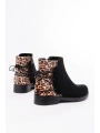 165-209 Siyah Leopar Arka Bağcık Aksesuarlı Fermuarlı Günlük Kadın Bot