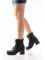 5109-3025 Siyah Bağcıklı Fermuarlı Kalın Topuklu Günlük Kadın Bot
