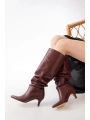 SR-2001 Bordo İnce Topuklu Günlük Bayan Çizme
