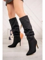 SYT-2003 Siyah Süet Körüklü İnce Topuklu Günlük Bayan Çizme