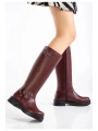 02-312 Bordo Toka Aksesuarlı Fermuarlı Günlük Kadın Çizme