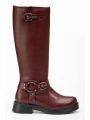 02-312 Bordo Toka Aksesuarlı Fermuarlı Günlük Kadın Çizme