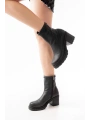 767-3012 Streç Siyah Fermuarlı Günlük Kadın Bot