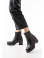 5109-3057 Siyah Lastikli Fermuarlı Kalın Topuklu Günlük Kadın Bot
