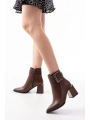 DNZ-400 Kahverengi Toka Aksesuarlı Topuklu Fermuarlı Günlük Kadın Bot
