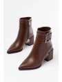 DNZ-400 Kahverengi Toka Aksesuarlı Topuklu Fermuarlı Günlük Kadın Bot