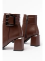 DNZ-400 Kahverengi Toka Aksesuarlı Topuklu Fermuarlı Günlük Kadın Bot