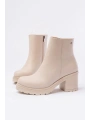 767-3020 Bej Fermuarlı Kalın Topuklu Günlük Kadın Bot