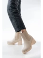 5109-3056 Bej Lastikli  Kalın Topuklu Günlük Kadın Bot