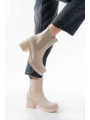 5109-3056 Bej Lastikli  Kalın Topuklu Günlük Kadın Bot