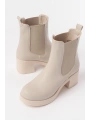 5109-3056 Bej Lastikli  Kalın Topuklu Günlük Kadın Bot