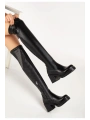 767-3010 Siyah Streç Günlük Kalın Topuklu Kadın Çizme