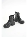 FZ-2550 Siyah Rugan Yüksek Tabanlı Bağcıklı Fermuarlı Günlük Kadın Bot