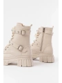 842-03 Bej Bağcıklı Kalın Tabanlı Bağcıklı Fermuarlı Günlük Kadın Bot