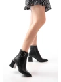 DNZ-400 Siyah Toka Aksesuarlı Topuklu Fermuarlı Günlük Kadın Bot