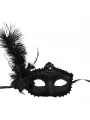 Siyah Mat Renk Yandan Tüylü Güllü Parti Balo Venedik Maskesi 16x22