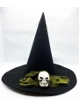 Siyah Renk Yeşil Duvaklı Kuru Kafa Temalı Cadı Şapkası 35x38 Cm