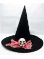 Siyah Renk Pembe Duvaklı Kuru Kafa Temalı Cadı Şapkası 35x38 Cm