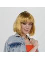 Altın Renk Düz Kesim Küt Parti Peruğu Kısa Takma Saç