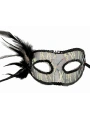 Siyah Renk Yandan Tüylü Pul Payet İşlemeli Parti Maskesi 23x12 Cm