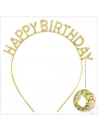 Altın Gold Renk Kristal Taşlı Parlak Happy Birthday Taç 16x17 Cm