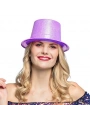 Floresan Mor Renk Simli Uzun Fötr Melon Şapka 12 Cm