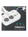 Akım Korumalı 2’li Ayrı Anahtarlı Priz, 2x Priz, 3x Usb, 1x Type-c, 2 Mt Kablo, Hızlı Şarj