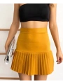 Altı pliseli mini etek hardal s24705