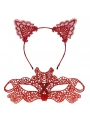 Ateş Kırmızısı Dantel Taç Ve Maske Seti 10 No - Maskeli Balo  Özel Gün Seti