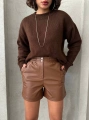 Beli lastikli çıtçıtlı deri şort kahve w241007