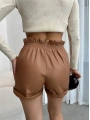 Beli lastikli deri şort kahve H24605