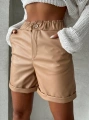 Beli lastikli duble paça deri şort bej w24755