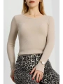 Bisiklet Yaka Parmak Geçmeli Kaşkorse bluz bej a3829