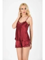 Bordo Saten Babydoll Şortlu Takım - 281