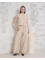 Broşlu yelek pantolon takım bej s255821
