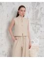 Broşlu yelek pantolon takım bej s255821
