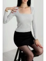 Çerçeve yaka kaşkorse bluz gri